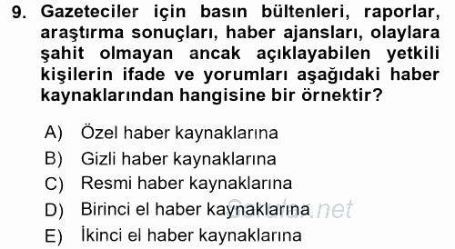 Medya ve Etik 2017 - 2018 Dönem Sonu Sınavı 9.Soru