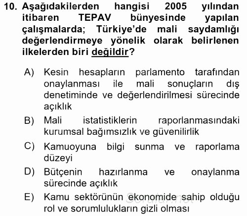 Kamu Mali Yönetimi 2016 - 2017 Dönem Sonu Sınavı 10.Soru