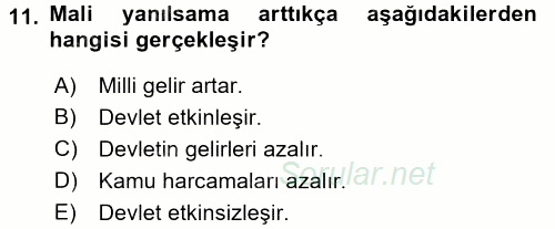 Kamu Mali Yönetimi 2016 - 2017 Dönem Sonu Sınavı 11.Soru