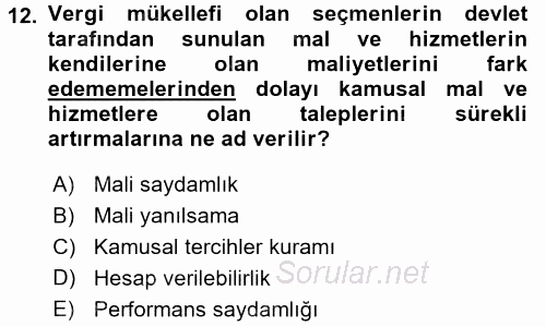 Kamu Mali Yönetimi 2016 - 2017 Dönem Sonu Sınavı 12.Soru