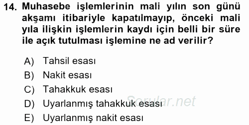 Kamu Mali Yönetimi 2016 - 2017 Dönem Sonu Sınavı 14.Soru