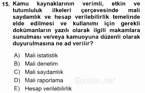 Kamu Mali Yönetimi 2016 - 2017 Dönem Sonu Sınavı 15.Soru