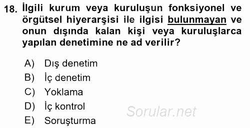 Kamu Mali Yönetimi 2016 - 2017 Dönem Sonu Sınavı 18.Soru