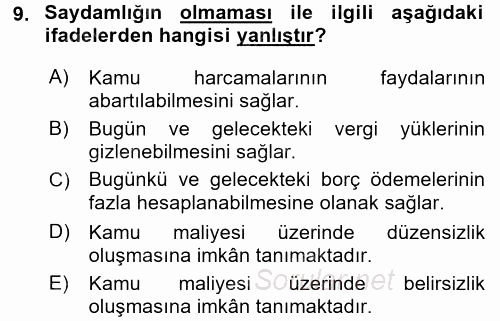 Kamu Mali Yönetimi 2016 - 2017 Dönem Sonu Sınavı 9.Soru