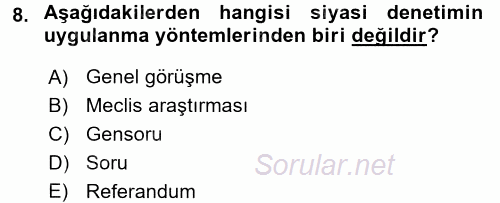 Yerel Yönetimler 2017 - 2018 Dönem Sonu Sınavı 8.Soru