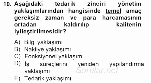 Tedarik Zinciri Yönetimi 2013 - 2014 Ara Sınavı 10.Soru