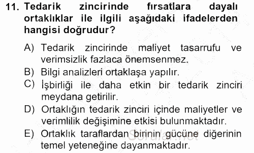Tedarik Zinciri Yönetimi 2013 - 2014 Ara Sınavı 11.Soru