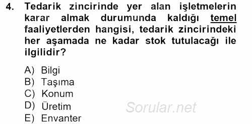 Tedarik Zinciri Yönetimi 2013 - 2014 Ara Sınavı 4.Soru