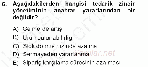 Tedarik Zinciri Yönetimi 2013 - 2014 Ara Sınavı 6.Soru