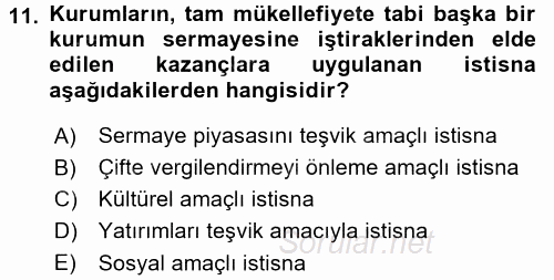 Özel Vergi Hukuku 1 2016 - 2017 Dönem Sonu Sınavı 11.Soru
