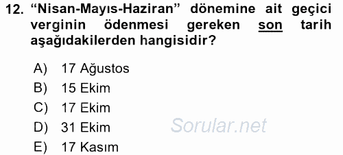 Özel Vergi Hukuku 1 2016 - 2017 Dönem Sonu Sınavı 12.Soru