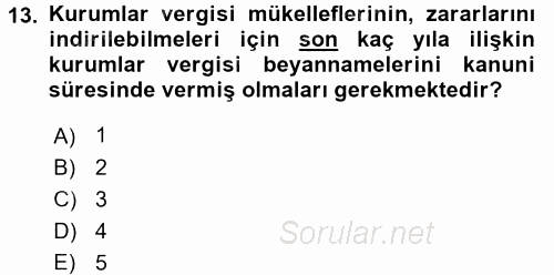 Özel Vergi Hukuku 1 2016 - 2017 Dönem Sonu Sınavı 13.Soru