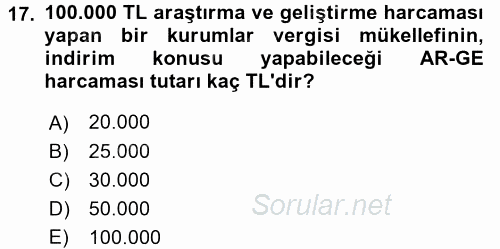 Özel Vergi Hukuku 1 2016 - 2017 Dönem Sonu Sınavı 17.Soru