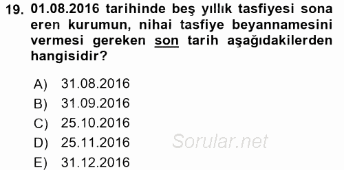Özel Vergi Hukuku 1 2016 - 2017 Dönem Sonu Sınavı 19.Soru