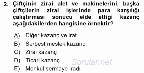 Özel Vergi Hukuku 1 2016 - 2017 Dönem Sonu Sınavı 2.Soru