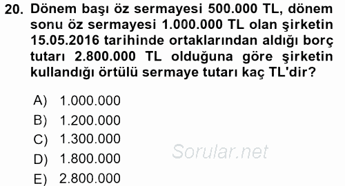 Özel Vergi Hukuku 1 2016 - 2017 Dönem Sonu Sınavı 20.Soru