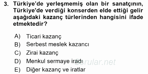 Özel Vergi Hukuku 1 2016 - 2017 Dönem Sonu Sınavı 3.Soru