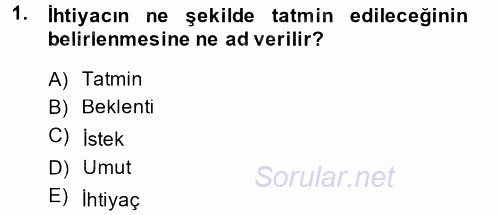 Tüketim Bilinci ve Bilinçli Tüketici 2014 - 2015 Ara Sınavı 1.Soru