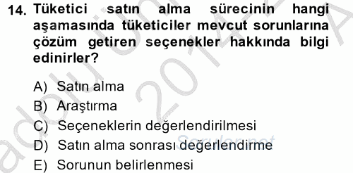 Tüketim Bilinci ve Bilinçli Tüketici 2014 - 2015 Ara Sınavı 14.Soru
