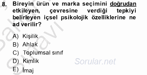 Tüketim Bilinci ve Bilinçli Tüketici 2014 - 2015 Ara Sınavı 8.Soru