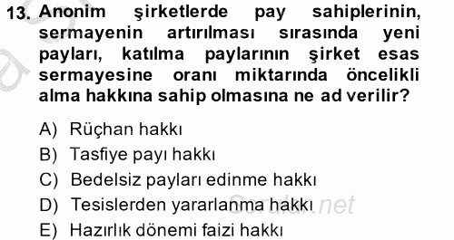 Ticaret Hukuku 2 2014 - 2015 Ara Sınavı 13.Soru