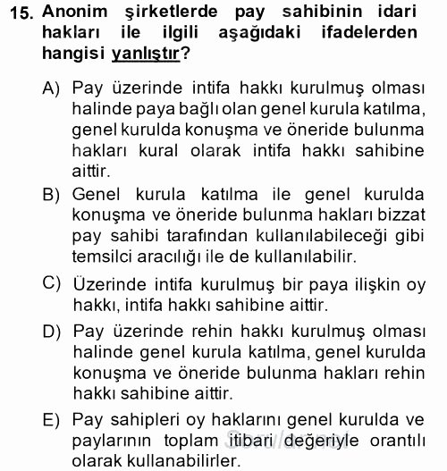 Ticaret Hukuku 2 2014 - 2015 Ara Sınavı 15.Soru