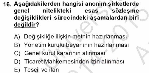 Ticaret Hukuku 2 2014 - 2015 Ara Sınavı 16.Soru