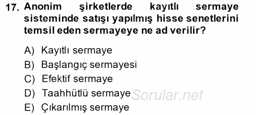 Ticaret Hukuku 2 2014 - 2015 Ara Sınavı 17.Soru