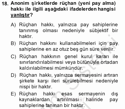 Ticaret Hukuku 2 2014 - 2015 Ara Sınavı 18.Soru