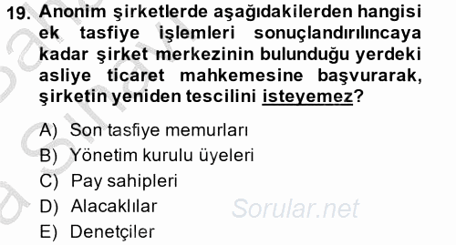 Ticaret Hukuku 2 2014 - 2015 Ara Sınavı 19.Soru