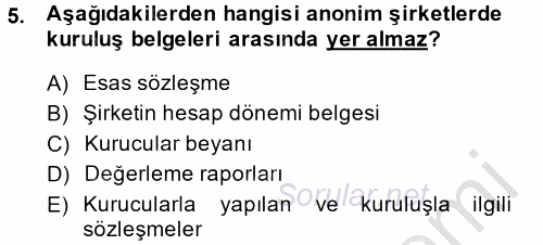 Ticaret Hukuku 2 2014 - 2015 Ara Sınavı 5.Soru