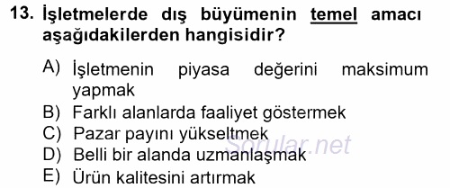 Finansal Yönetim 2 2014 - 2015 Tek Ders Sınavı 13.Soru