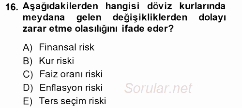 Finansal Yönetim 2 2014 - 2015 Tek Ders Sınavı 16.Soru