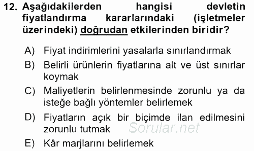 Pazarlama Yönetimi 2016 - 2017 Dönem Sonu Sınavı 12.Soru
