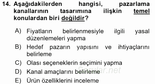 Pazarlama Yönetimi 2016 - 2017 Dönem Sonu Sınavı 14.Soru