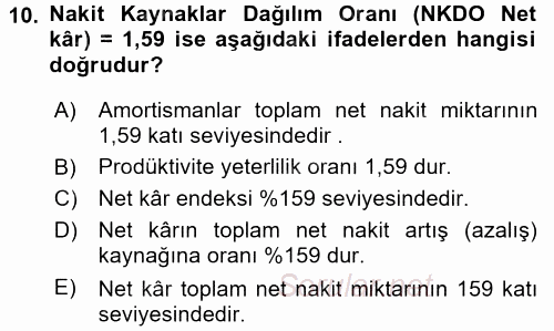 Finansal Tablolar Analizi 2015 - 2016 Tek Ders Sınavı 10.Soru