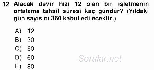 Finansal Tablolar Analizi 2015 - 2016 Tek Ders Sınavı 12.Soru