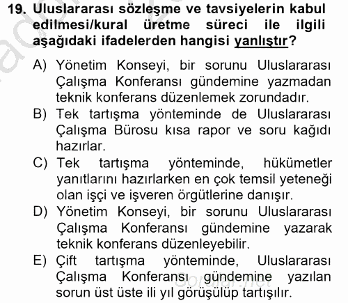 Uluslararası Sosyal Politika 2012 - 2013 Ara Sınavı 19.Soru