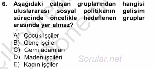 Uluslararası Sosyal Politika 2012 - 2013 Ara Sınavı 6.Soru