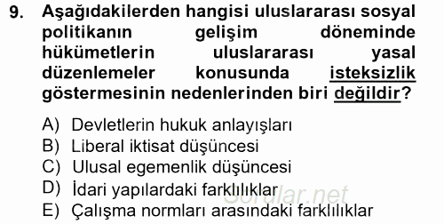 Uluslararası Sosyal Politika 2012 - 2013 Ara Sınavı 9.Soru