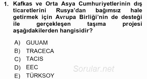 Orta Asya ve Kafkaslarda Siyaset 2017 - 2018 Dönem Sonu Sınavı 1.Soru