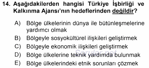 Orta Asya ve Kafkaslarda Siyaset 2017 - 2018 Dönem Sonu Sınavı 14.Soru