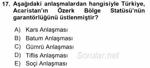 Orta Asya ve Kafkaslarda Siyaset 2017 - 2018 Dönem Sonu Sınavı 17.Soru