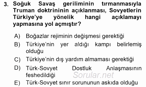 Orta Asya ve Kafkaslarda Siyaset 2017 - 2018 Dönem Sonu Sınavı 3.Soru