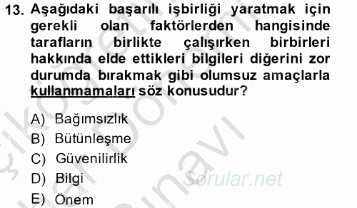 Tedarik Zinciri Yönetimi 2014 - 2015 Dönem Sonu Sınavı 13.Soru