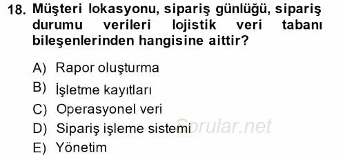 Tedarik Zinciri Yönetimi 2014 - 2015 Dönem Sonu Sınavı 18.Soru