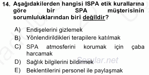 Termal ve Spa Hizmetleri 2016 - 2017 3 Ders Sınavı 14.Soru