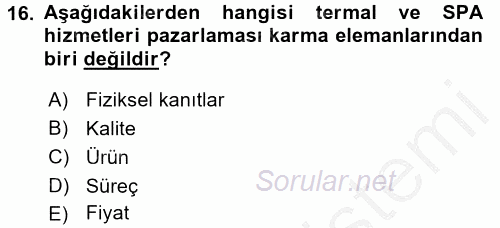 Termal ve Spa Hizmetleri 2016 - 2017 3 Ders Sınavı 16.Soru