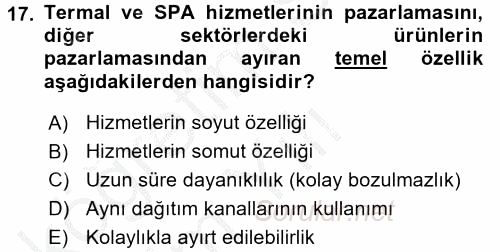 Termal ve Spa Hizmetleri 2016 - 2017 3 Ders Sınavı 17.Soru