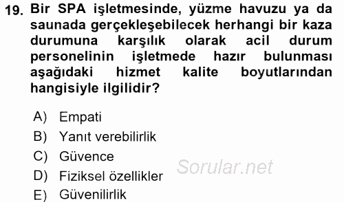 Termal ve Spa Hizmetleri 2016 - 2017 3 Ders Sınavı 19.Soru